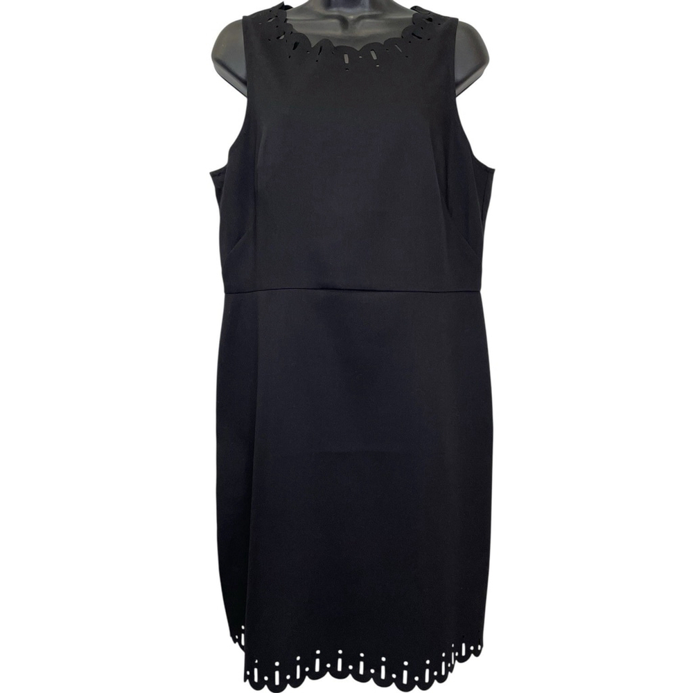 Ann Taylor Loft Petites Womens 12P Black Cutout Dress Sleeveless Scallop Hem